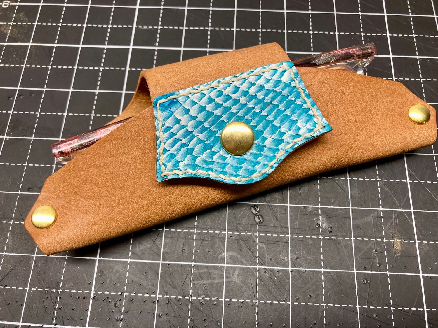 Glasses Case - Rustic Vachetta + Salmon Leather