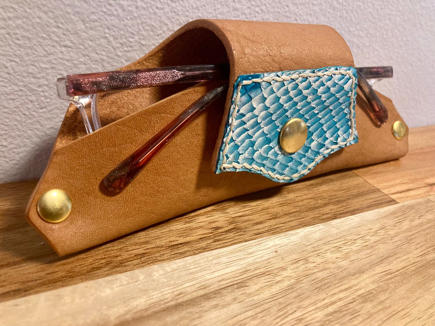 Glasses Case - Rustic Vachetta + Salmon Leather