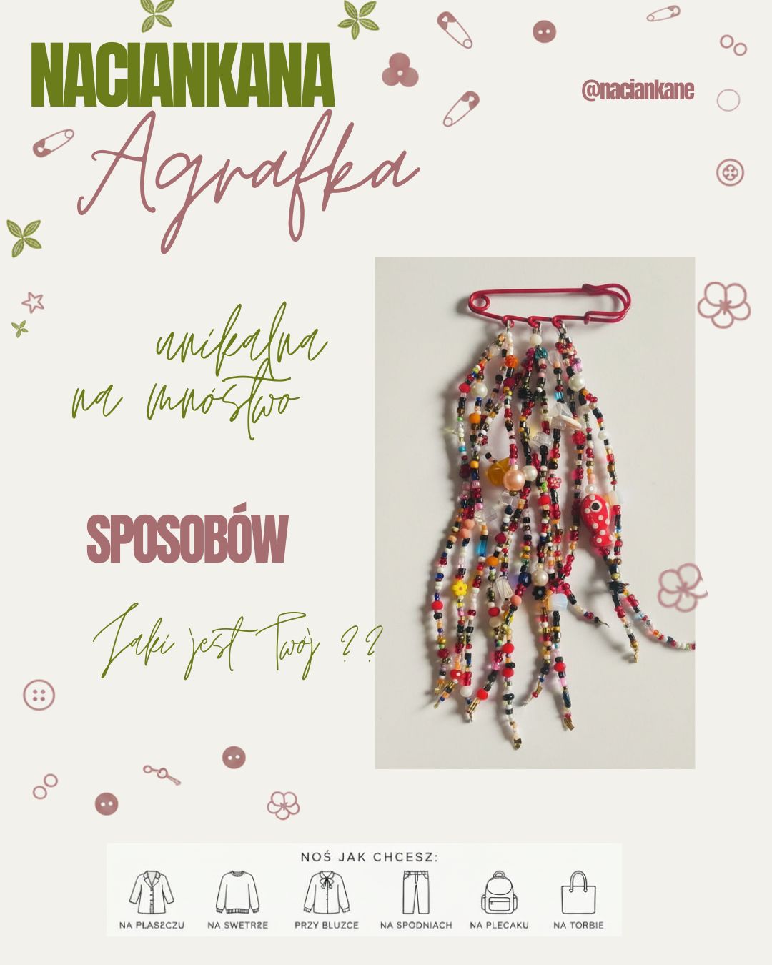 Ozdobna agrafka z koralikami