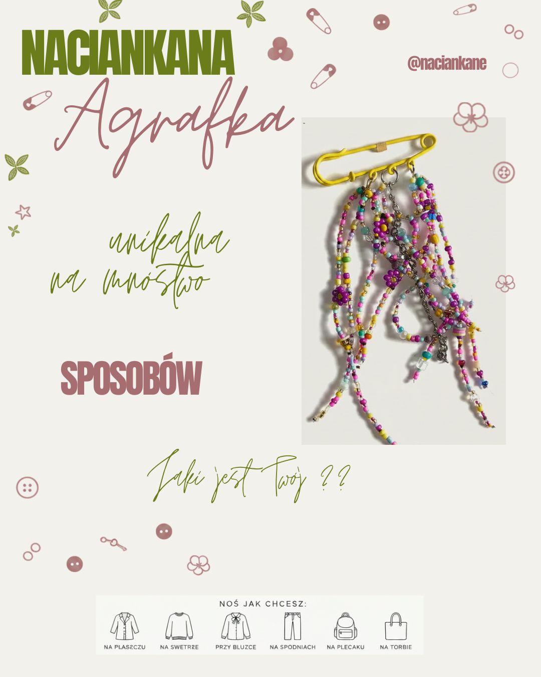 Ozdobna agrafka z koralikami