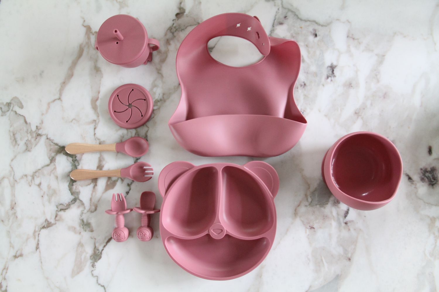 Serviesset - Oudroze - Beren bordje - 9 delig