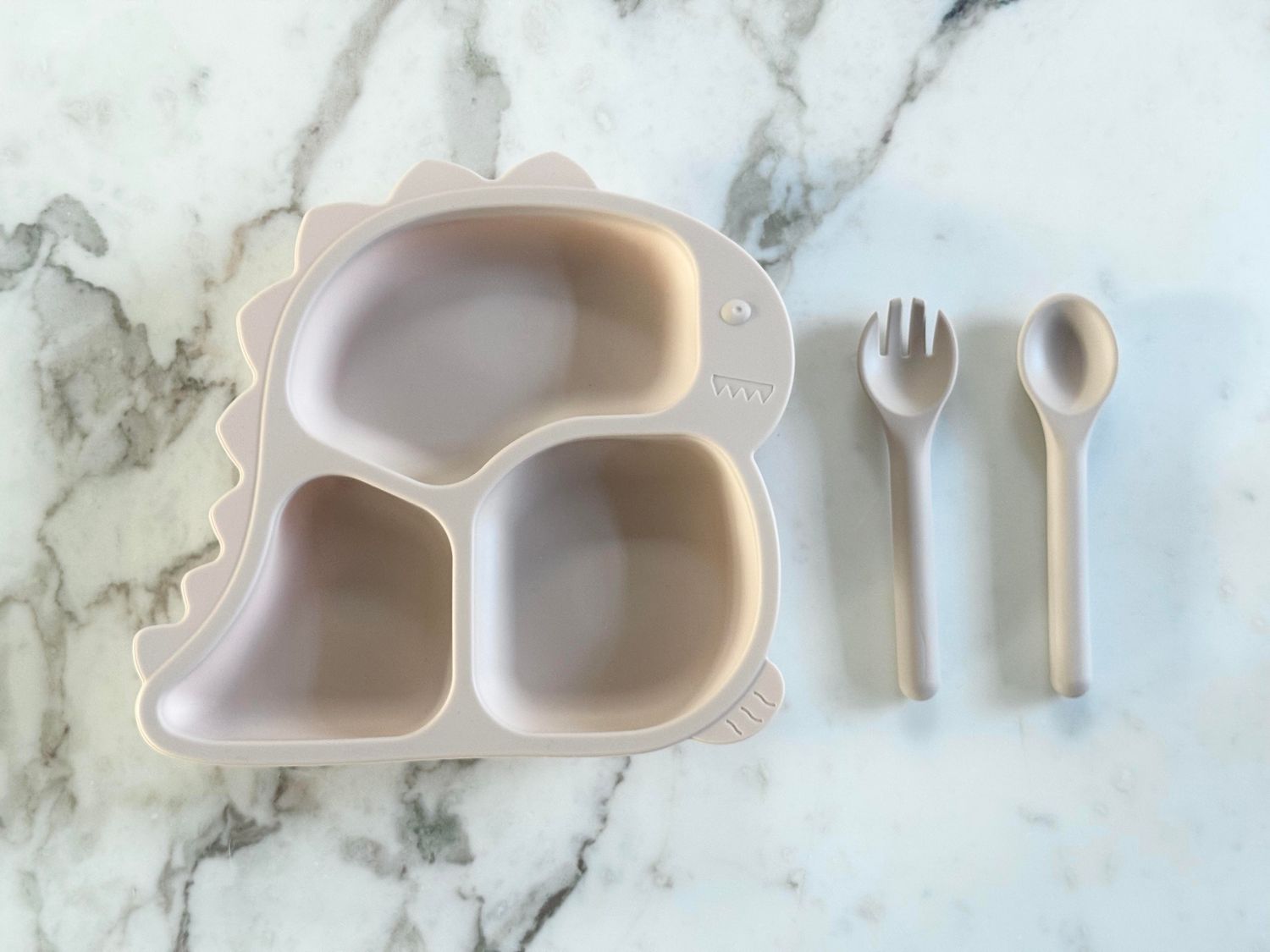 Dino bord met bestek - Beige - 3 delig