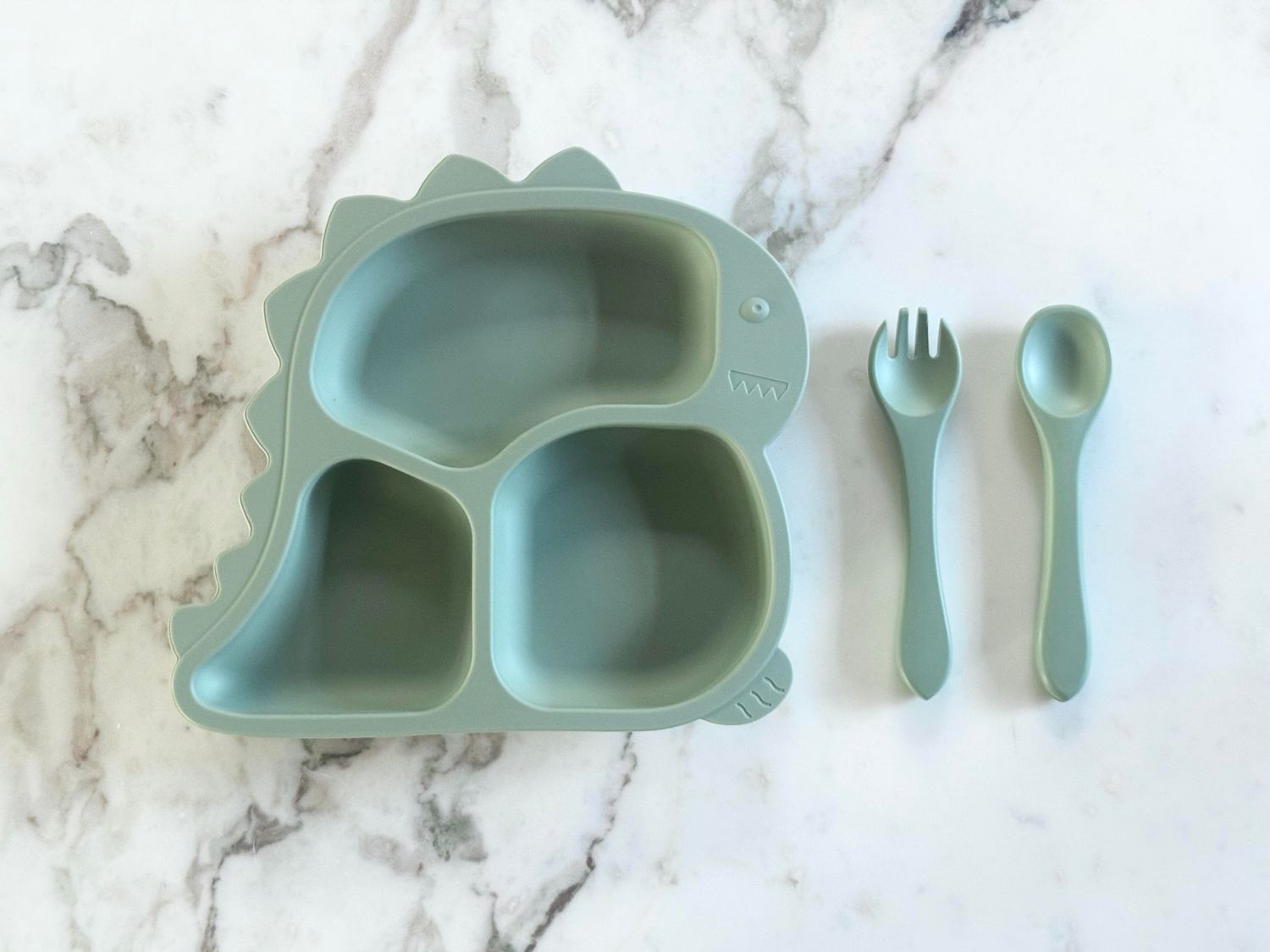 Dino bord met bestek - Groen - 3 delig