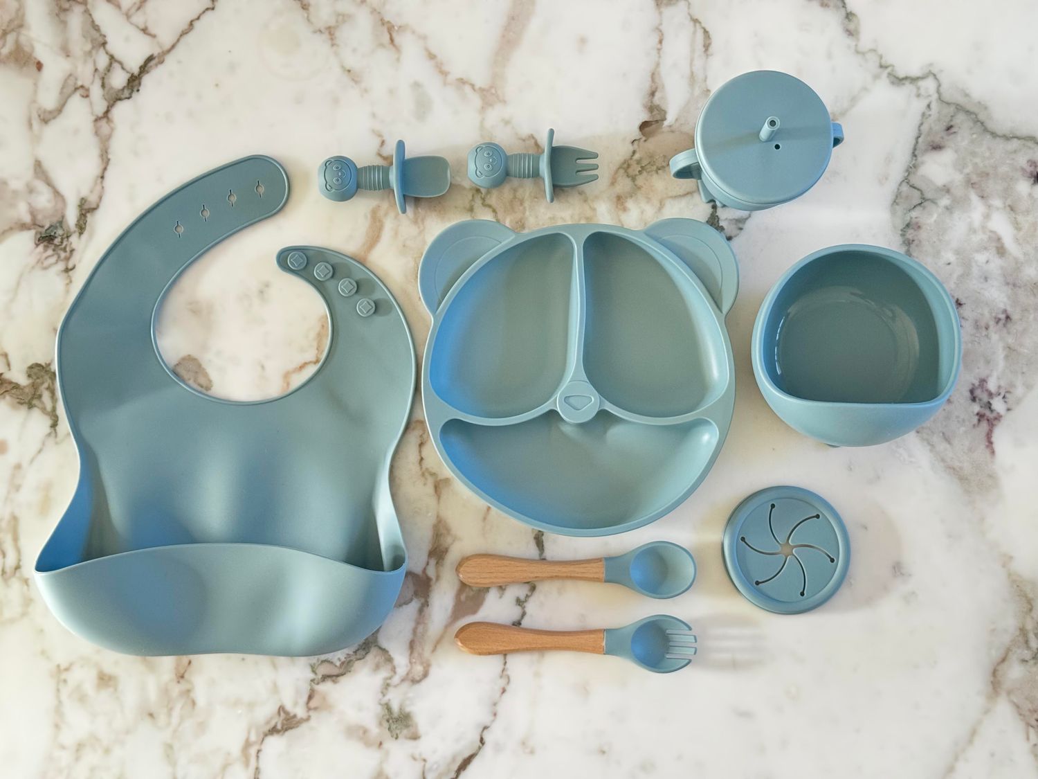 Serviesset - Blauw - Beren bordje - 9 delig