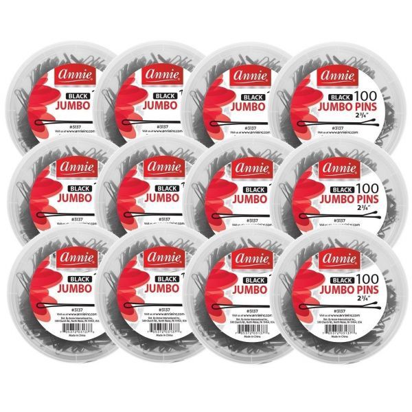 Annie 100 Jumbo Pins Jar Black - 2-3/4" #3137 [12 Jar]