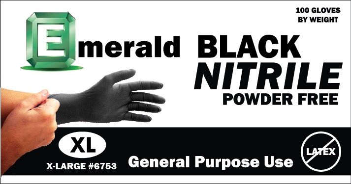 Emerald General Purpose Black Nitrile Gloves Powder Free, Colors: Black, Size: Small