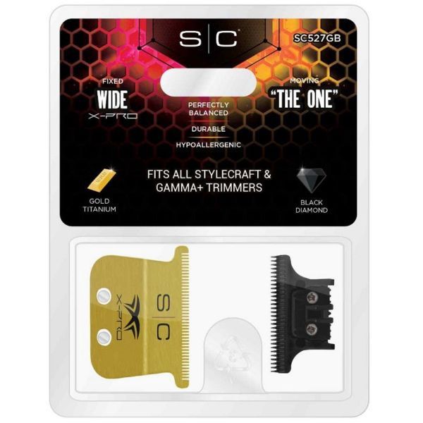 Stylecraft Replacement Fixed Gold Titanium X-Pro Wide Hair Trimmer Blade with The One Cutter Set #SC527GB