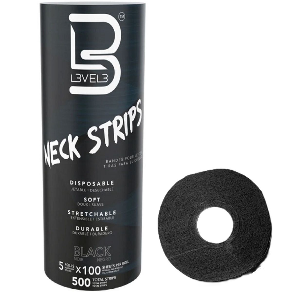 L3VEL3 Neck Strip Rolls - 500 Strips, color: Black #R029B