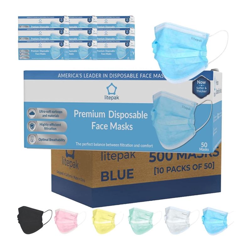 Litepak 500pcs Premium Disposable Face Mask SOFT 3ply Nose Wire