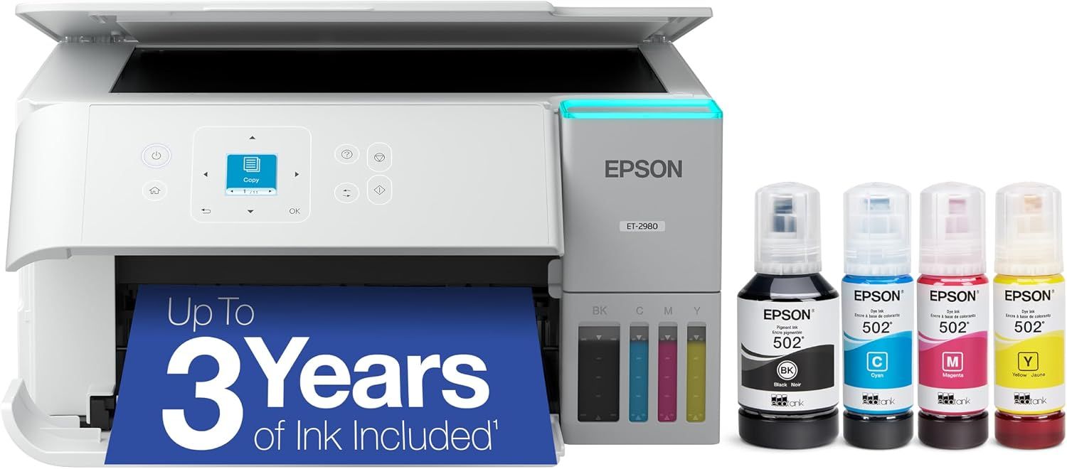 Epson EcoTank ET-2980 Wireless Color All-in-One Supertank Printer - White