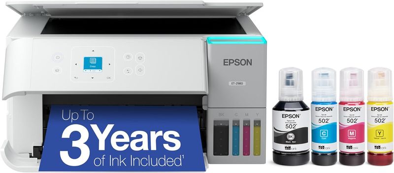 Epson EcoTank ET-2980 Wireless Color All-in-One Supertank Printer - White