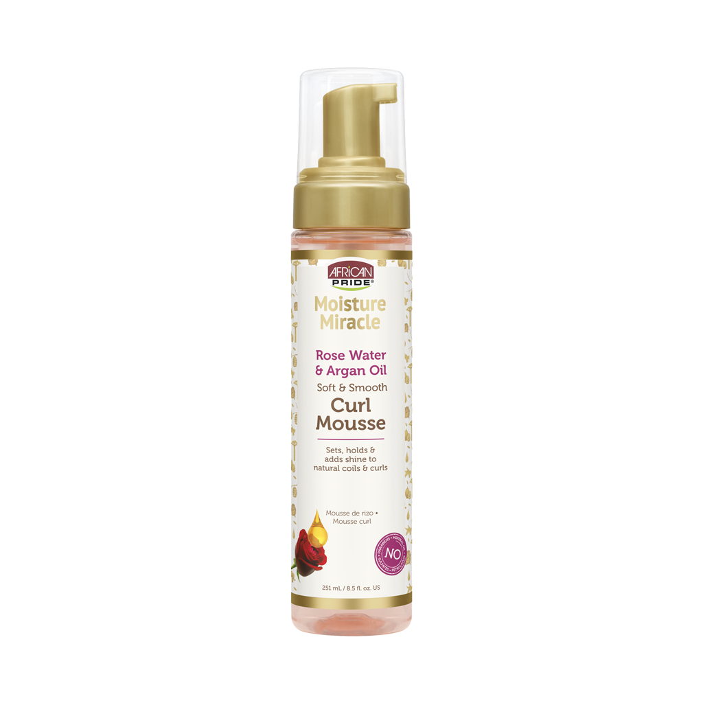 African Pride MOISTURE MIRACLE Curl Mousse Rose Water and Argan Oil 8.5oz