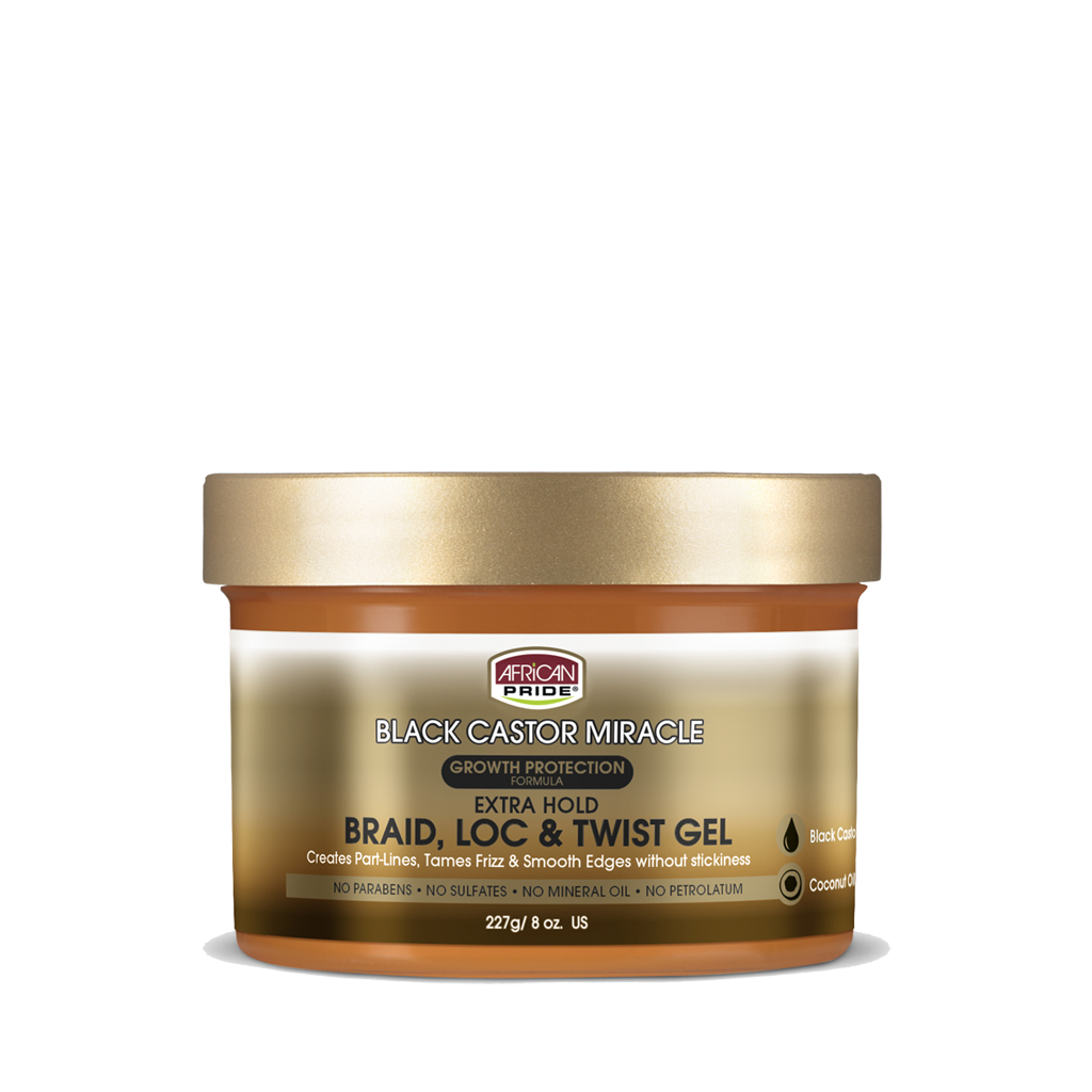 African Pride Black Castor Miracle BRAID LOC &amp; TWISTING GEL JAR 8OZ