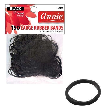 ANNIE RUBBER BANDS BLACK, Size: LARGE, count: 150