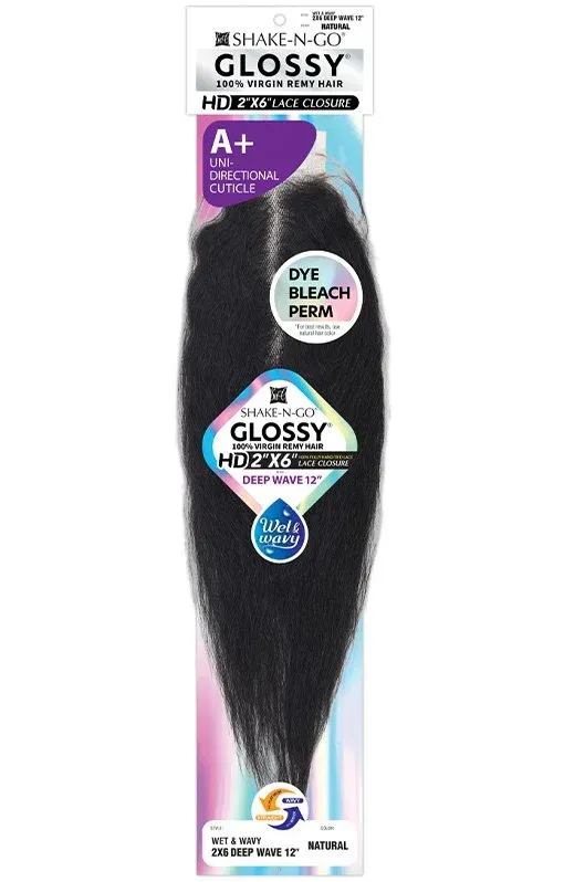 Glossy Wet &amp; Wavy DeepWave  2X6 12" Lace Closure #Natural