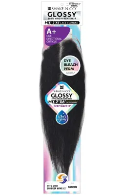 Glossy Wet &amp; Wavy DeepWave  2X6 12" Lace Closure #Natural