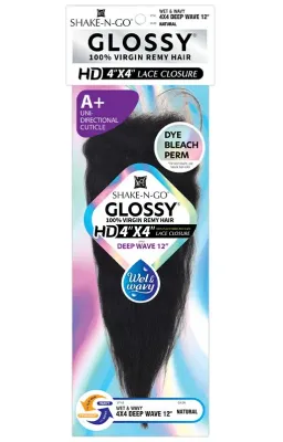 Glossy Wet &amp; Wavy DeepWave  4X4 LACE CLOSURE 12" #NATURAL