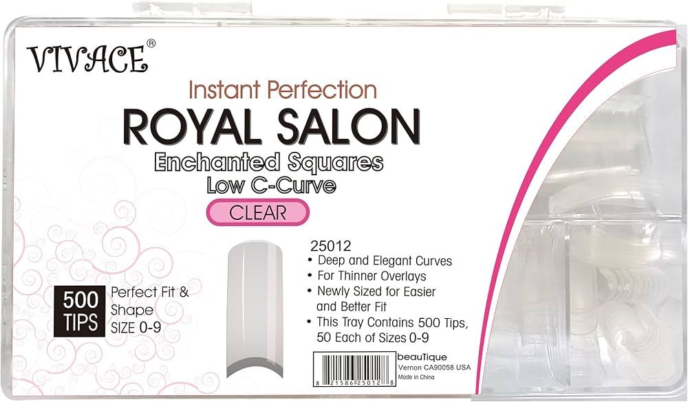 VIVACE INSTANT PERFECTION NAIL TIPS, STYLe: LOW C-CURVE 500 TIPS/PK - CLEAR