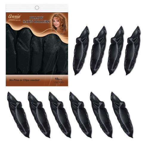 Annie Pillow Satin Rollers Large- 10Pc Black (6PC)