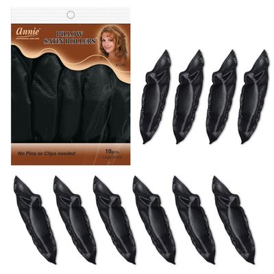 Annie Pillow Satin Rollers Large- 10Pc Black (6PC)