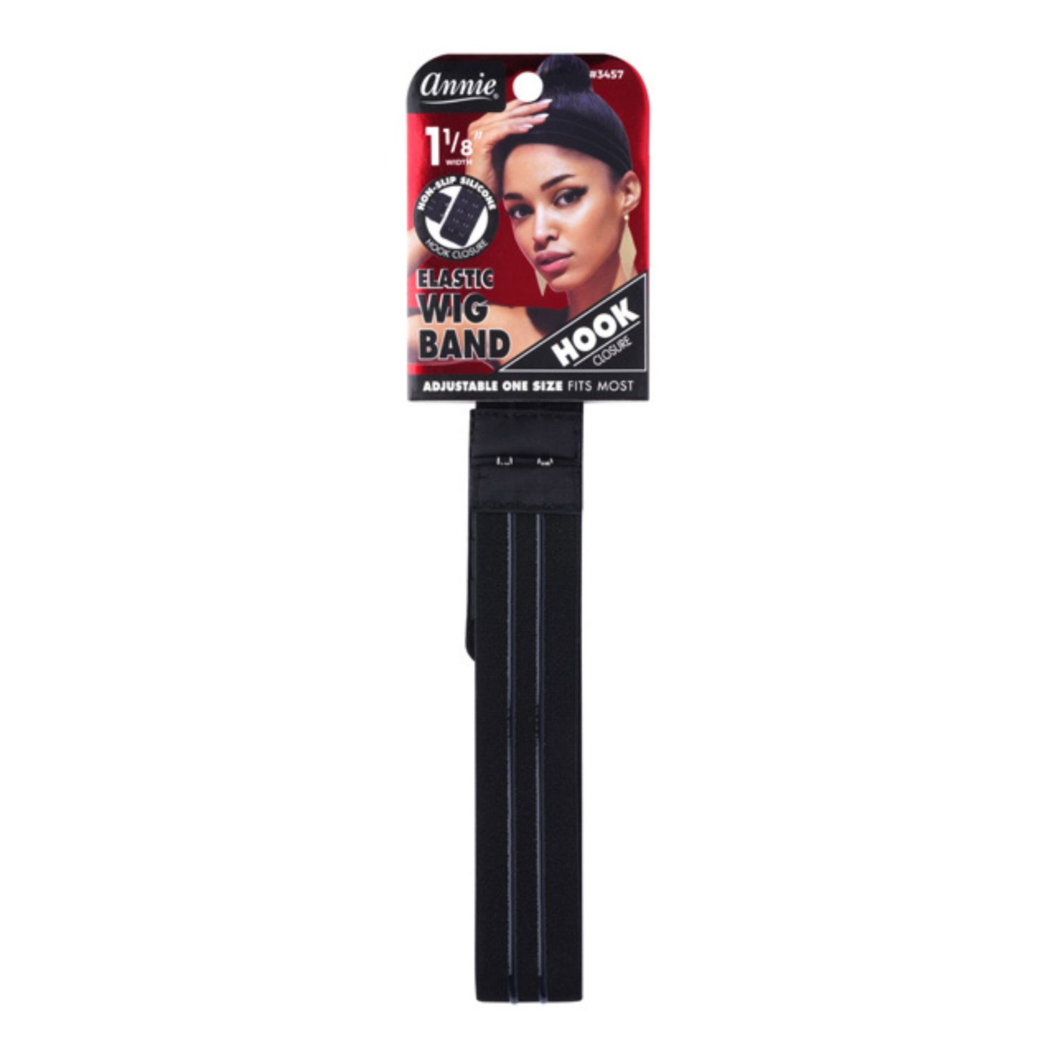ANNIE HOOK WIG BAND SILICONE GRIP BLACK, Size: 1 1/8"