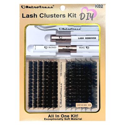 DIY Retrotress Lash Extension Mix styles Lash Clusters Individual Explosive eyelashes with Bond&amp;Seal Remover Tweezers