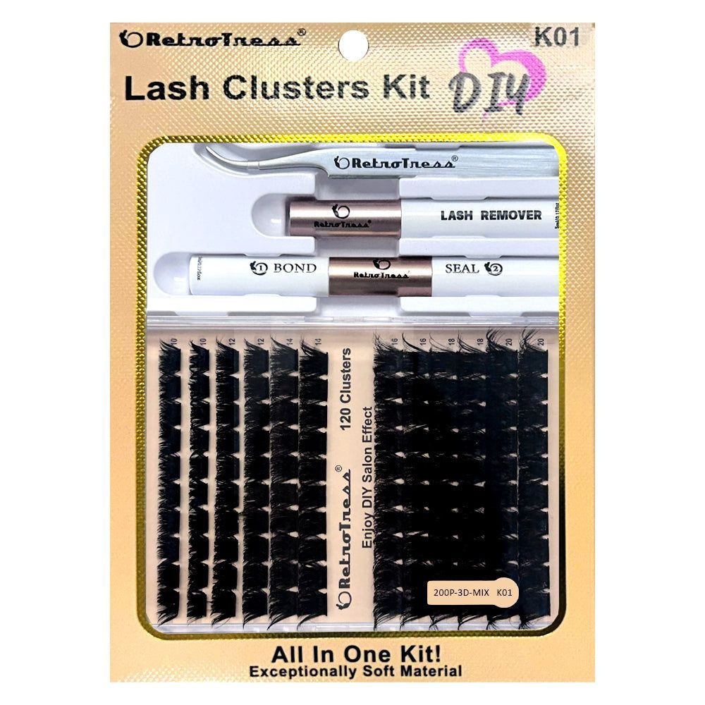 DIY Retrotress Lash Extension Mix styles Lash Clusters Individual Explosive eyelashes with Bond&amp;Seal Remover Tweezers, option: K01