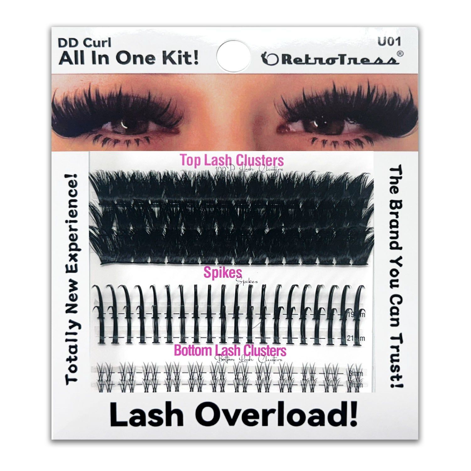RetroTress ALL IN ONE KIT 3 IN 1 BOX Lashes Clusters Kit DIY Lash Extension, option: U01
