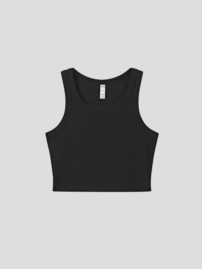 ARRIA RIBBED CROP TANK TOP, Color: BLACK, Size: S