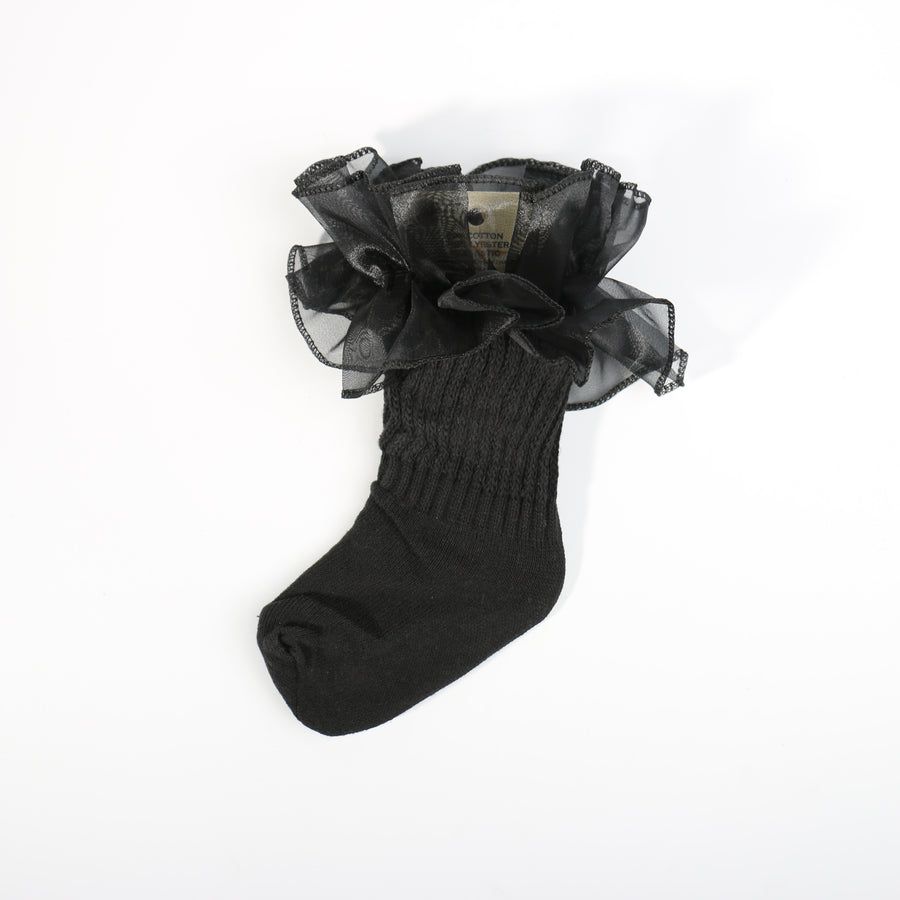 BABY LACE SLOUCH SOCKS (SIZE 1-3), Color: BLACK