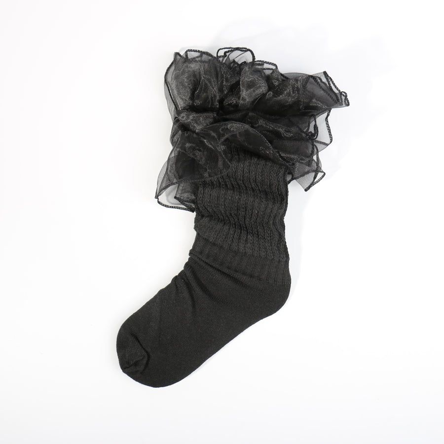 KIDS LACE SLOUCH SOCKS (SIZE 6-8), Color: BLACK