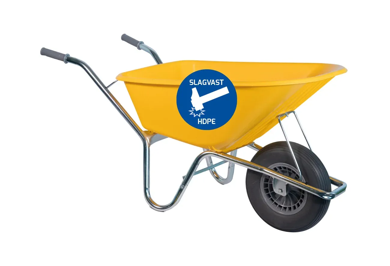 Bouwkruiwagen 100L HDPE geel met softwiel Bouwkruiwagen 100L HDPE geel met softwiel