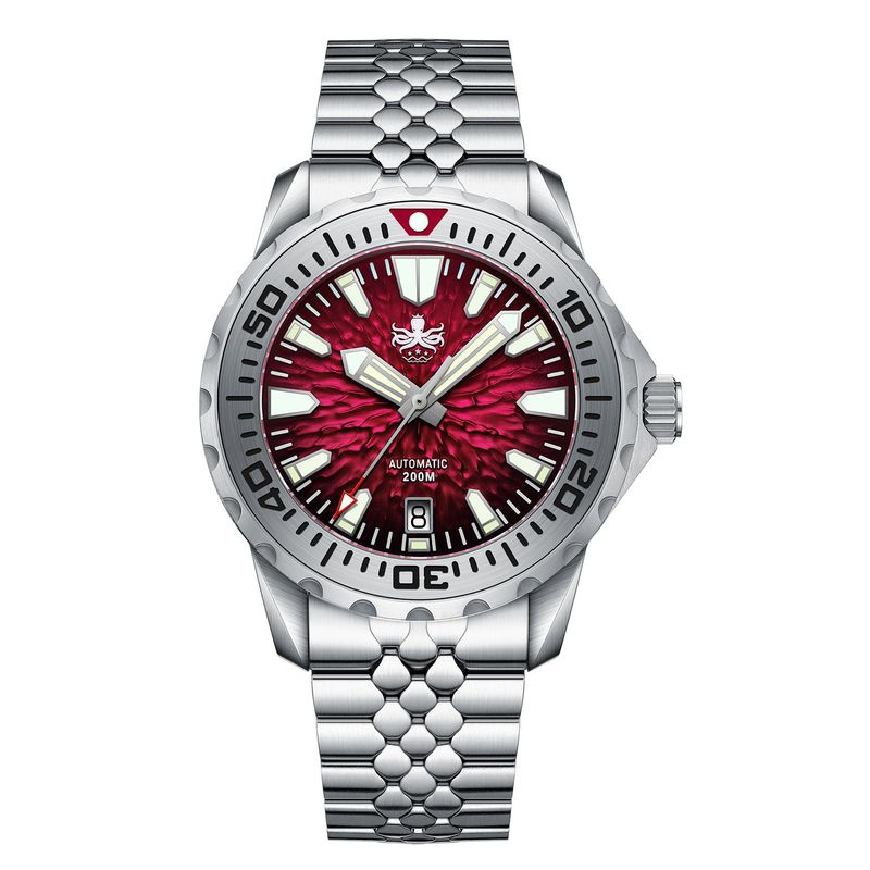 PHOIBOS KRAKEN 200M Diver Watch Lava Red