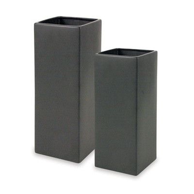 14"H X 5" X 5" MATTE BLACK CERAMIC SQUARE VASE POT