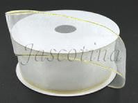CHIFFON RIBBON 2.5"" x 25 YD WHITE/GOLD EDGE
