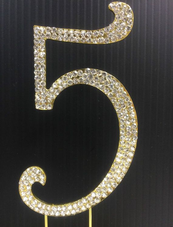 GOLD W/ SILVER Sparkling Rhinestone Number Cake Topper