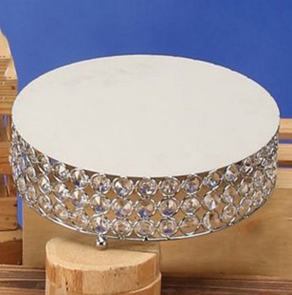 ROUND METAL CAKE STAND W CRYSTALS 3.5H’’ X 10’’