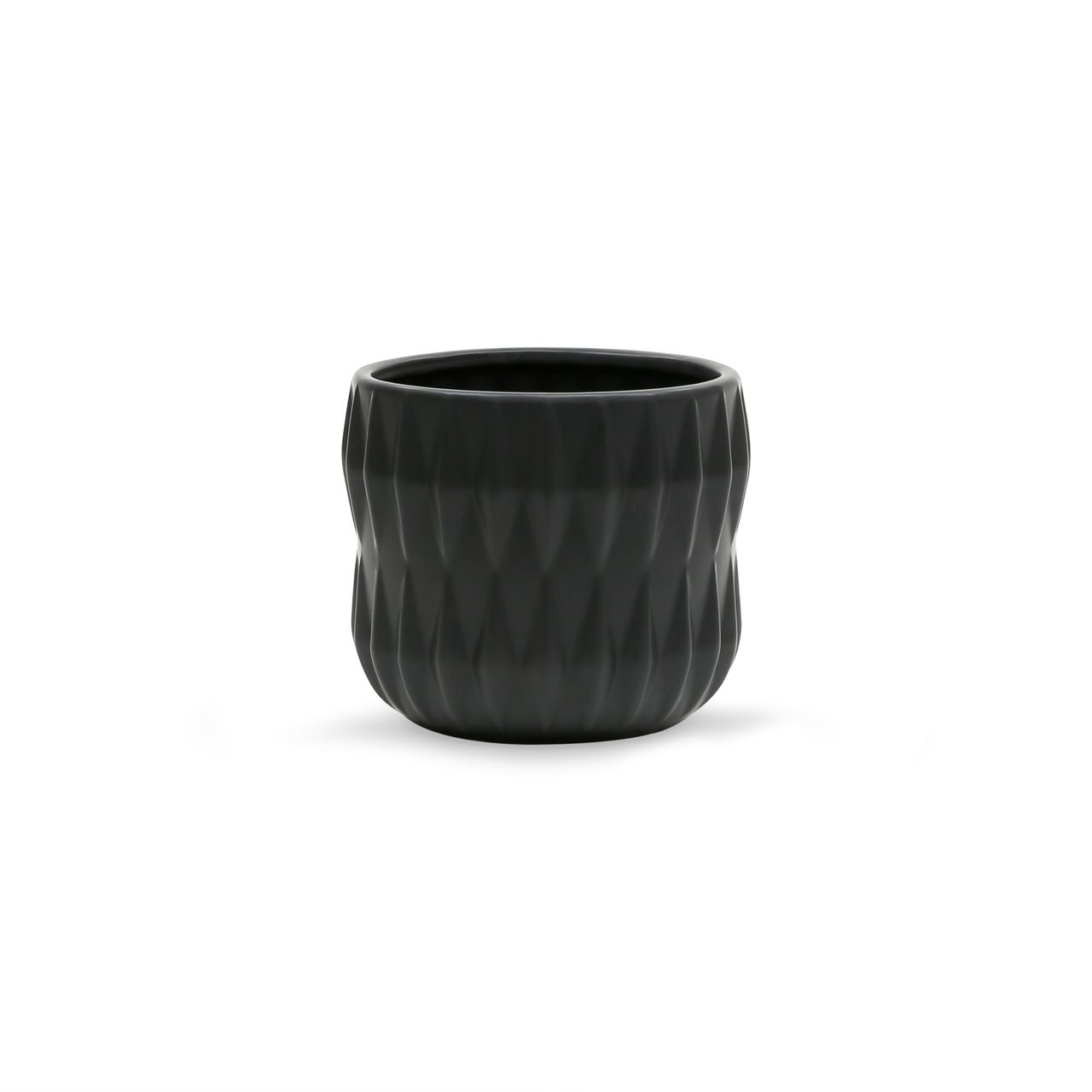 5.25"H X 5.75"  Top- 5.5" BLACK Ribbed  POT/VASE