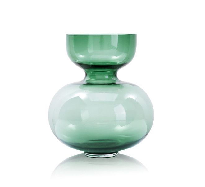 9.75’H X 8.75” GREEN GLASS DOBLE VASE