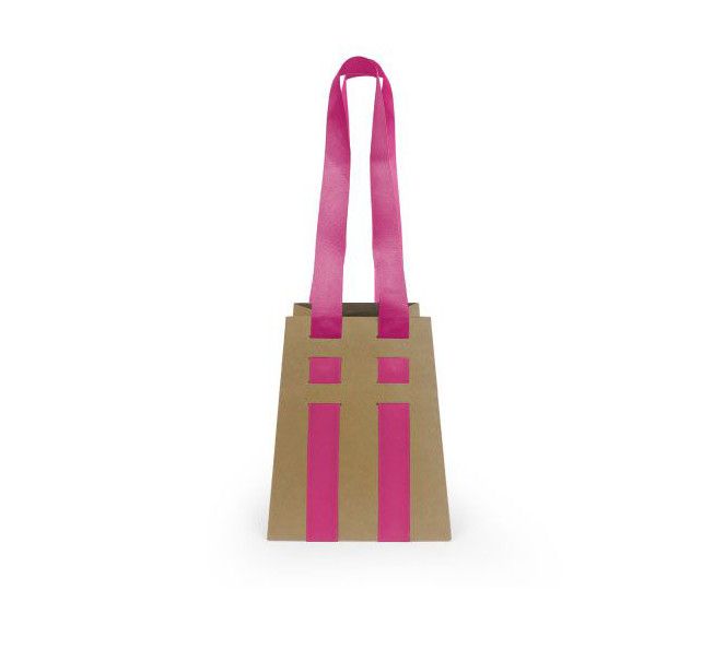 LASSO BAG HOT PINK, KRAFT PAPER W HOT PINK GROSGRAIN RIBBON