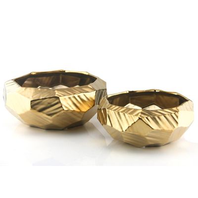 H-3.25" D-7.75" Open-6.25"  GOLD SHINY GEOMETRIC CERAMIC