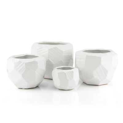 H-2.75" D-4"x4" Open-2.5" WHITE GLOSSY GEOMETRIC CERAMIC