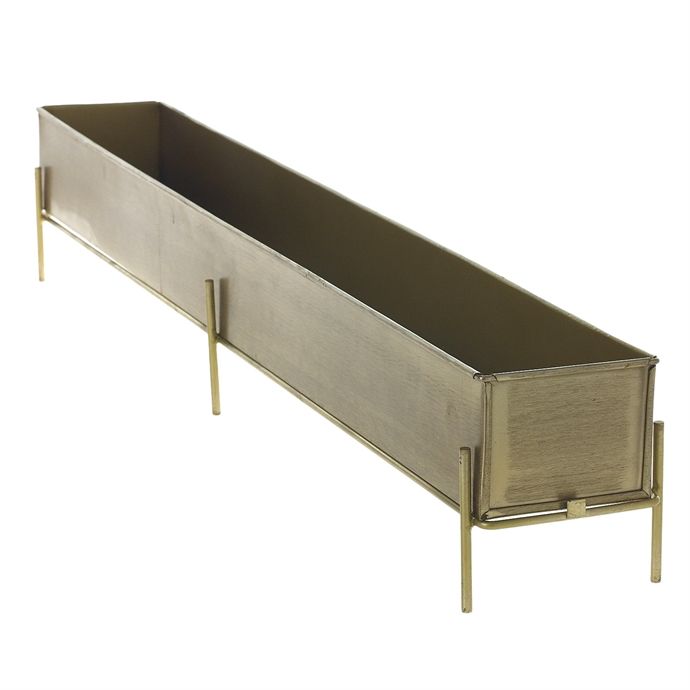33.75"x 4.5"x 5.25” GOLD METAL CHEZ PLANTER WITH STAND