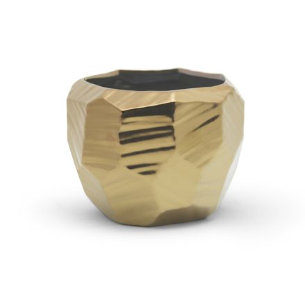 H-5.25" D-7"x6.75" Open-5.5"  GOLD SHINY GEOMETRIC CERAMIC