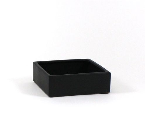4"H X 8" X 8" MATTE BLACK CERAMIC LOW SQUARE POT VASE