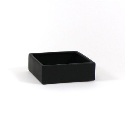 4"H X 8" X 8" MATTE BLACK CERAMIC LOW SQUARE POT VASE
