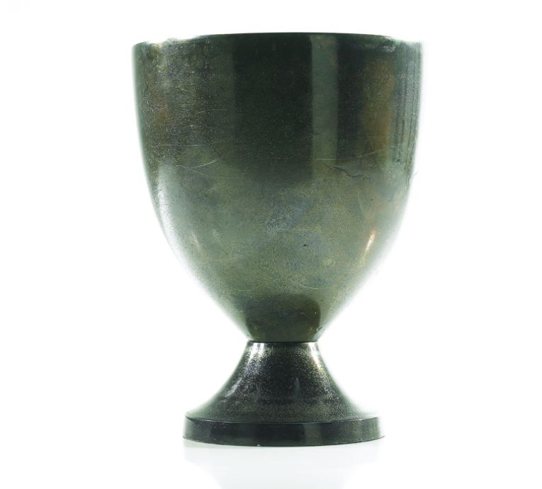 12.5”H X 9.75” BURNT SILVER ARSENAL METAL URN (AD)