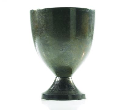 12.5”H X 9.75” BURNT SILVER ARSENAL METAL URN (AD)