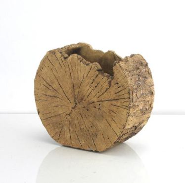 H- 6.5” D- 8.5” x 3.75” WOOD Ceramic Trunk Section Planter