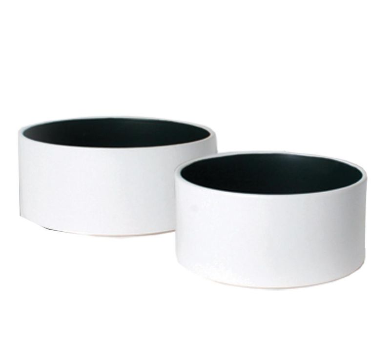 5"H X 11"D MATTE WHITE LOW CERAMIC CYLINDER (BLACK INSIDE)